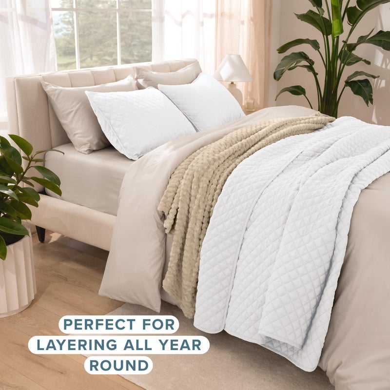 Bare Home Coverlet Set - Full/Queen - Lightweight Bed Decor - Comforter Alternative - All-Season Quilted Bedspread (Full/Queen, White) - Image 3